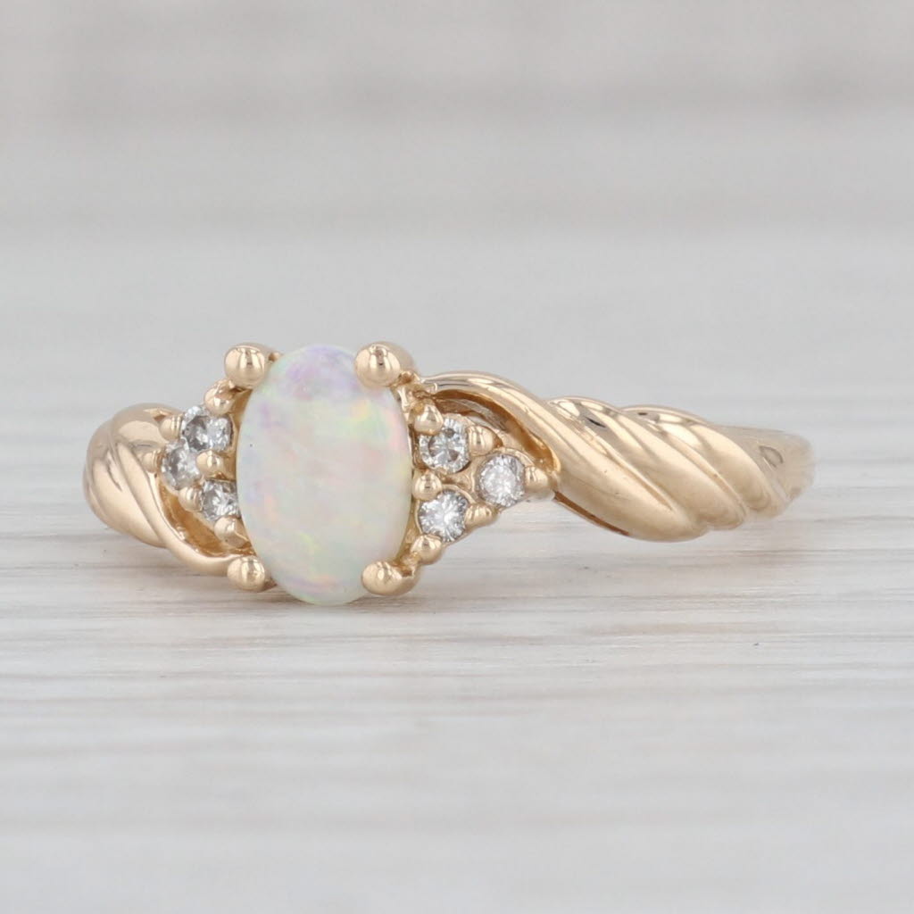 Light Gray Opal Diamond Ring 14k Yellow Gold Size 7 October Birthstone