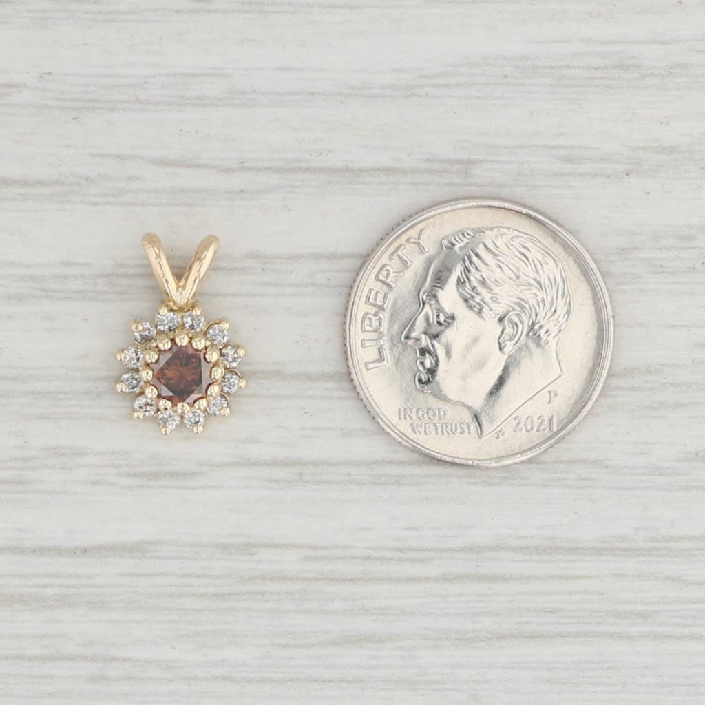 Light Gray Small 0.46ctw Brown & White Diamond Halo Flower Pendant 14k Yellow Gold