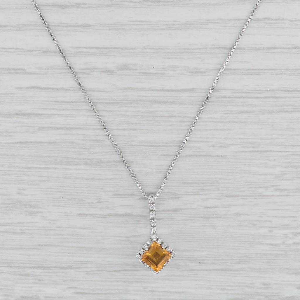 Light Gray 1.25ctw Citrine Diamond Halo Pendant Necklace 14k White Gold 18" Box Chain
