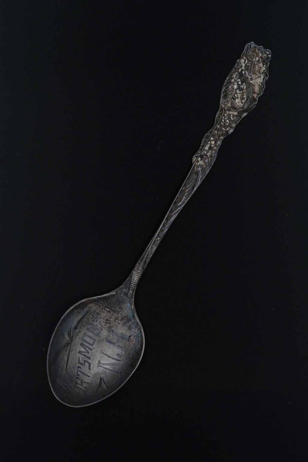 Black Portsmouth New Hampshire Fish Souvenir Spoon Sterling Silver Antique
