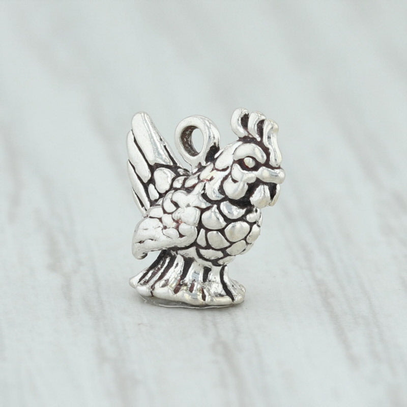 Light Gray 12 Days of Christmas French Hen Charm Sterling Silver 925 Holiday 3D