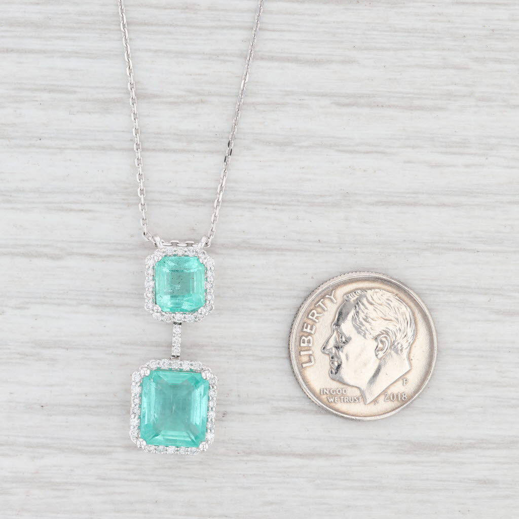 Light Gray New 3.8ctw Emerald Diamond Halo Pendant Necklace 14k White Gold 18" Cable Chain