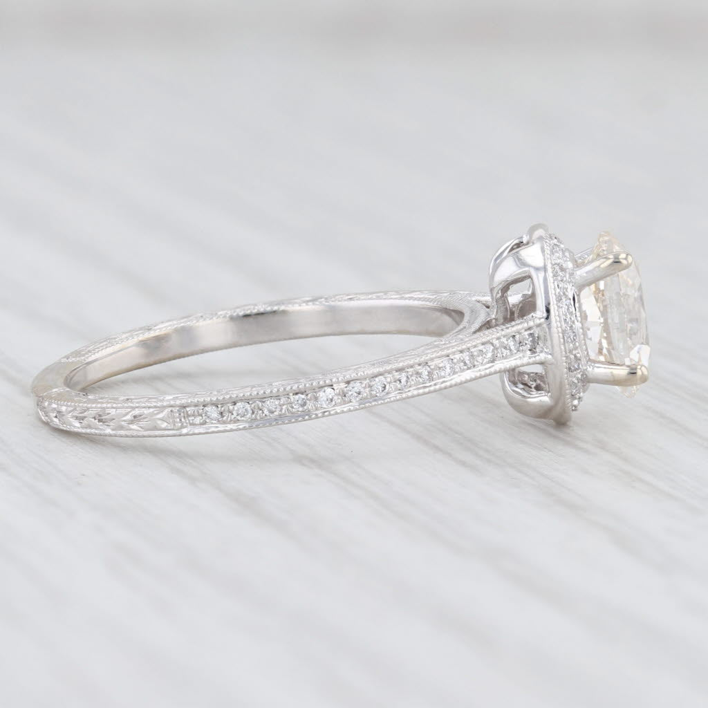 Light Gray New Beverley K .96ctw Diamond Halo Engagement Ring 14k White Gold Size 6.75 GIA