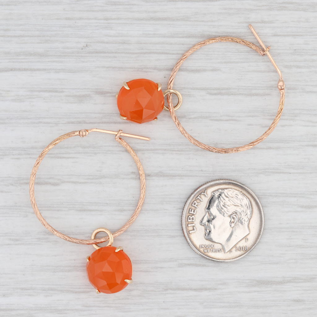 Light Gray New Nina Nguyen Hoop Earrings 18k Yellow Gold Carnelian Charms Round Hoops