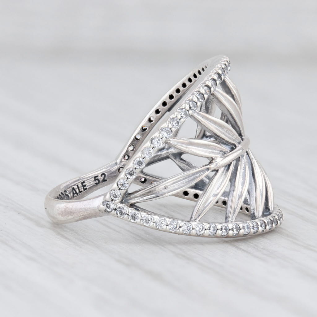 Light Gray New Authentic Pandora Tropical Palm Leaf Ring Sterling Silver 190952CZ Size 50 5