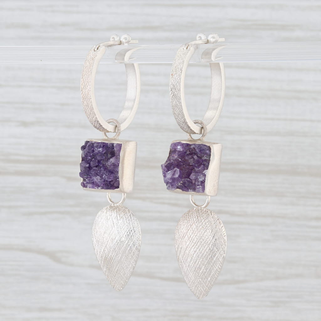 Light Gray New Nina Nguyen Hoop Earrings Sterling Silver Amethyst Druzy Charms
