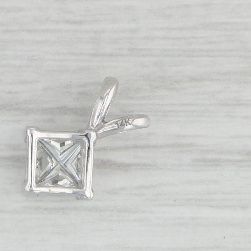 Light Gray 1ct Princess Diamond Solitaire Pendant 14k White Gold GIA G SI1