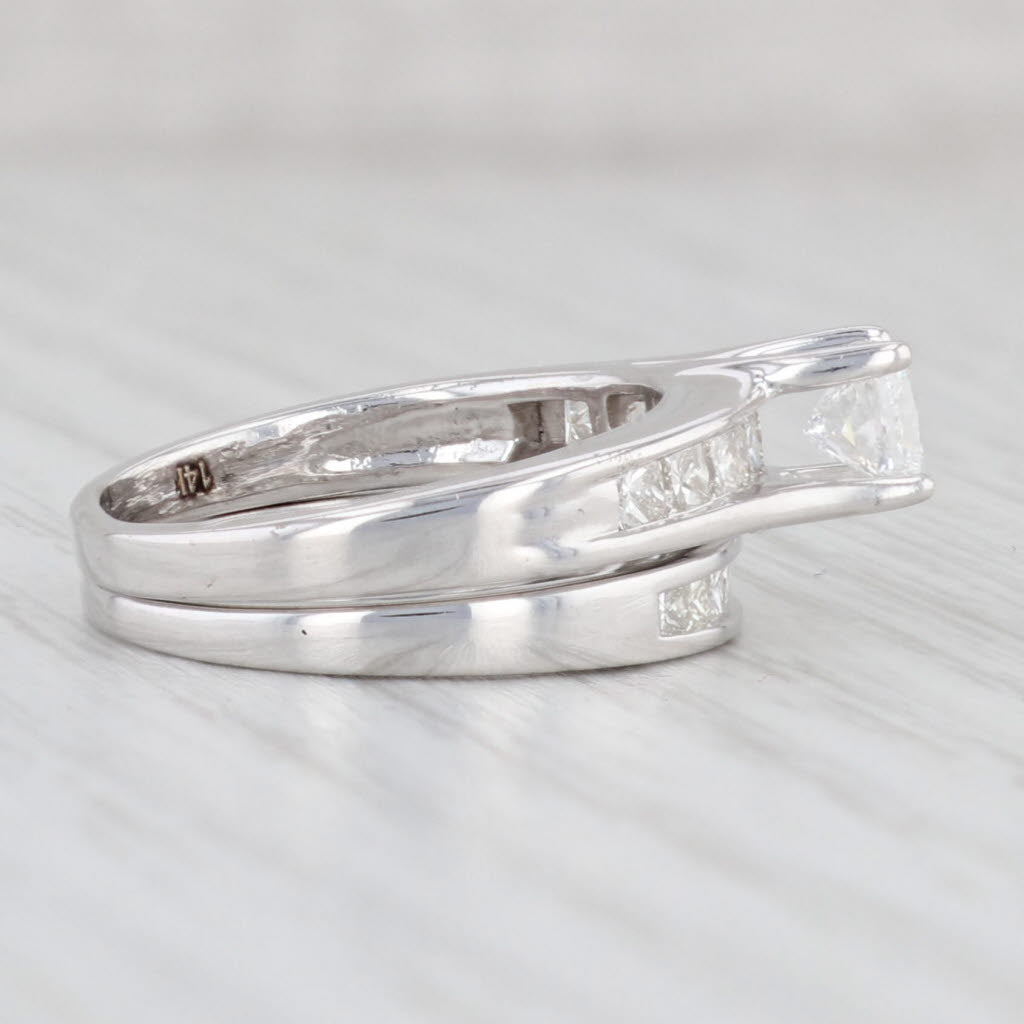 Light Gray 1.21ctw Princess Diamond Engagement Ring Wedding Band Bridal Set 14k White Gold