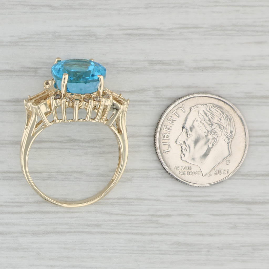 Gray 6.36ctw Oval Blue Topaz Diamond Ring 14k Yellow Gold Size 7.25 Cocktail