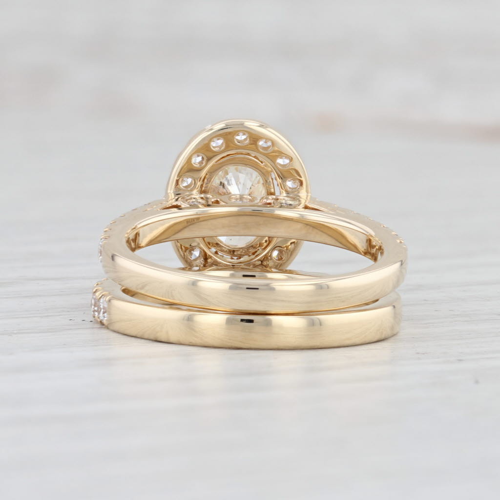 Light Gray New 2.13ctw Diamond Halo Engagement Ring Wedding Band Set 14k Gold Sz 6.5 GIA