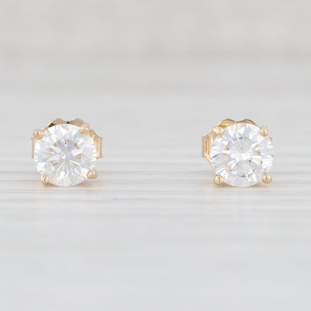 Light Gray 1.44ctw Diamond Stud Earrings 14k Yellow Gold Round Solitaire Studs