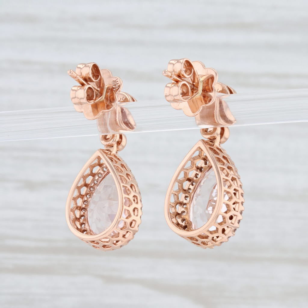 Light Gray New 3.98ctw Morganite Diamond Halo Earrings 14k Rose Gold Teardrop Dangles