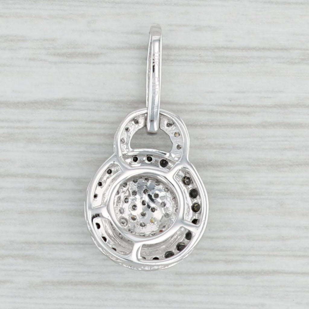 Light Gray 0.30ctw Black White Diamond Halo Pendant 10k White Gold