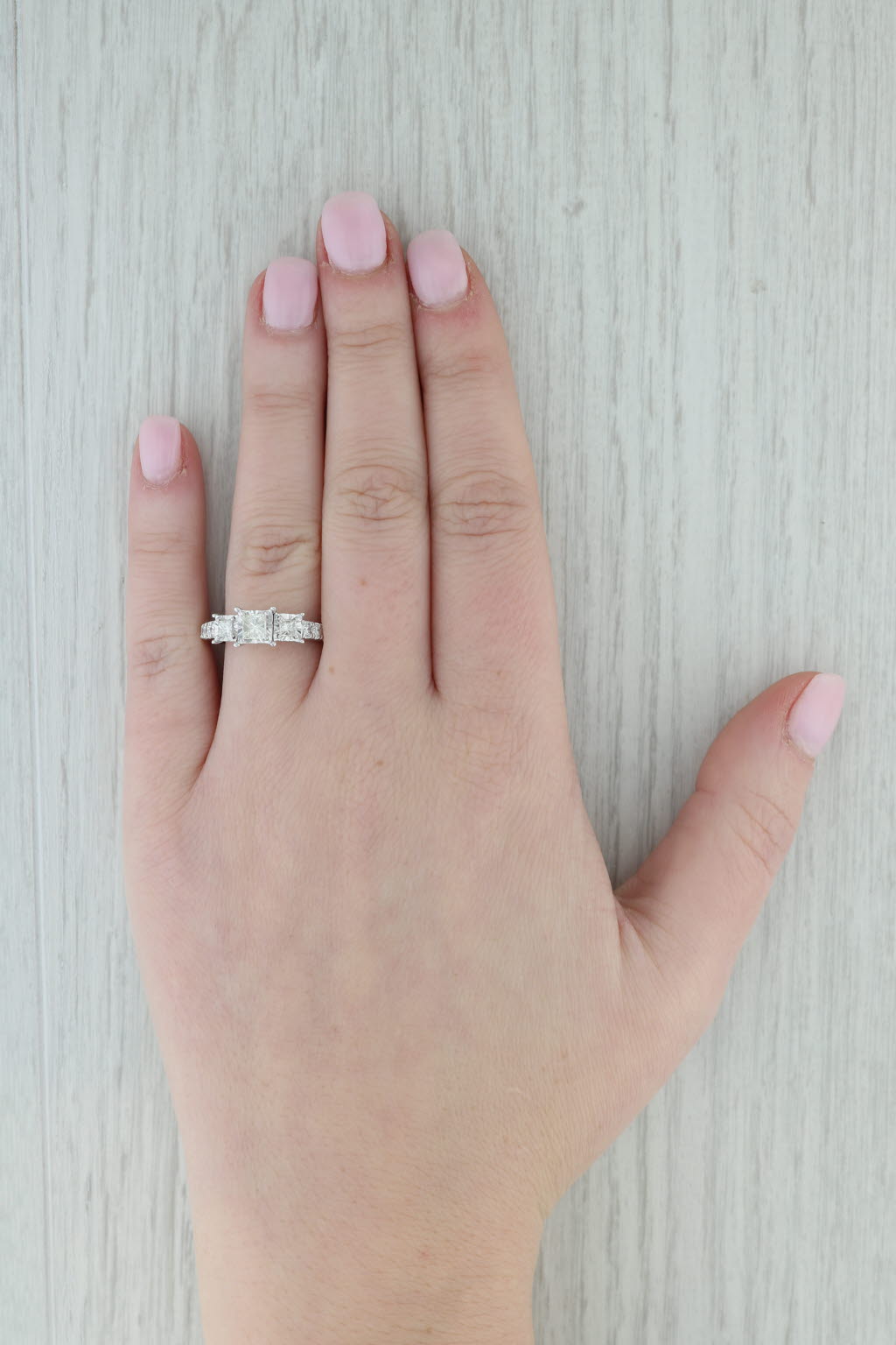 Gray 3-Stone 0.88ctw Princess Diamond Engagement Ring 10k White Gold Size 7