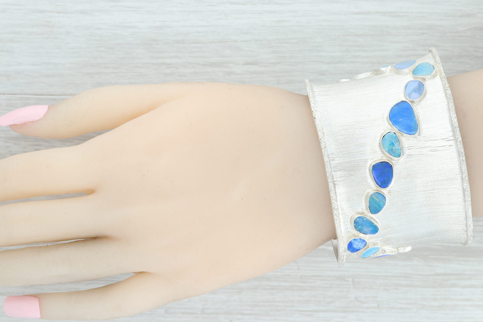 Light Gray New Nina Nguyen Blue Opal Statement Cuff Bracelet Sterling Silver 7.5"