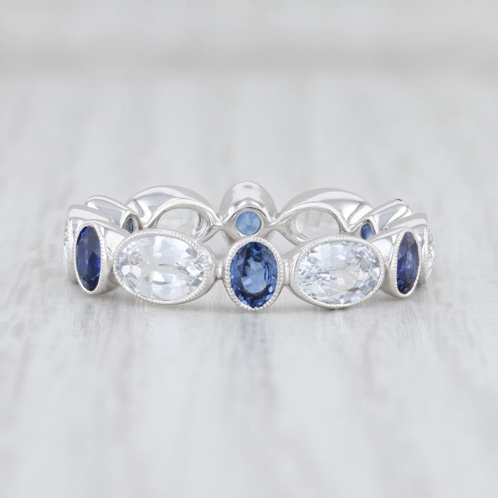 Light Gray New Beverley K Blue White Sapphire Eternity Band 14k White Gold Stackable Ring