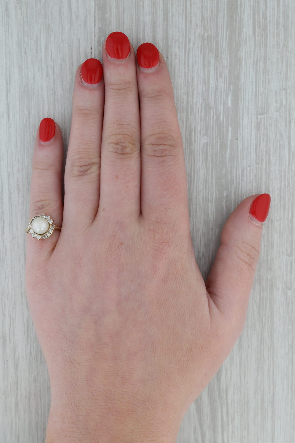 Dark Gray Saltwater Cultured Pearl Diamond Ring 14k Yellow Gold Size 6.5 Bypass