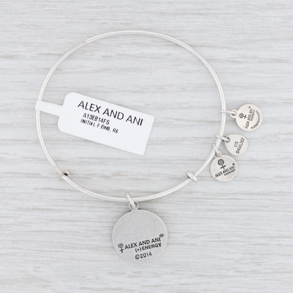 Light Gray New Alex and Ani Initial F Bangle Charm Bracelet Rafaelian Silver Expandable