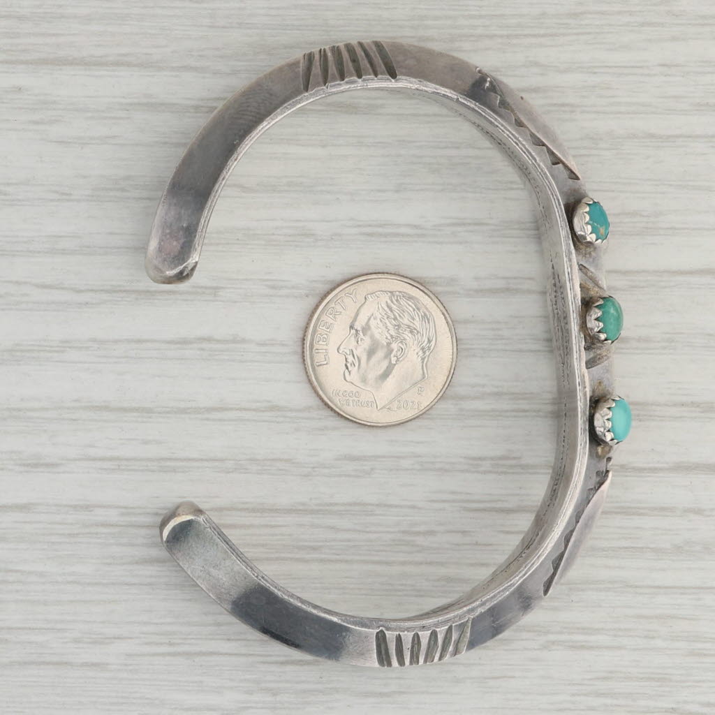 Gray Native American Cuff Bracelet Sterling Silver Coral Turquoise 6.5" 12.2mm