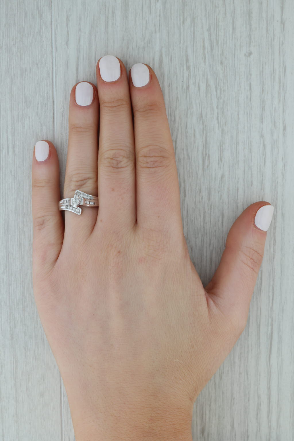 Dark Gray 0.25ctw Diamond Bypass Engagement Ring 14k White Gold Size 6