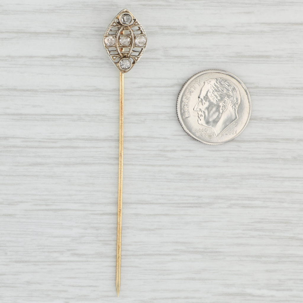 Light Gray Antique 0.34ctw Diamond Stickpin 14k White Yellow Gold Pin