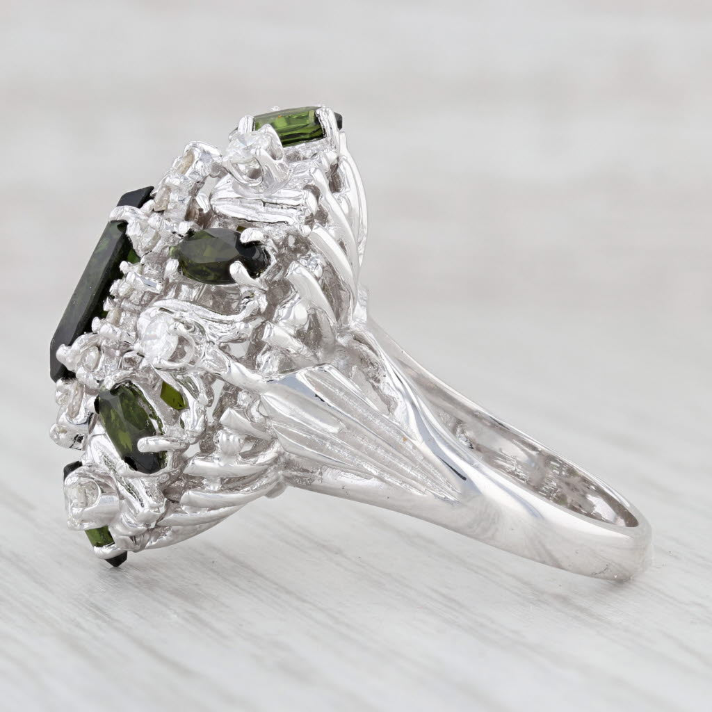 Light Gray 3.37ctw Green Tourmaline Diamond Cocktail Ring 18k White Gold Size 7.75