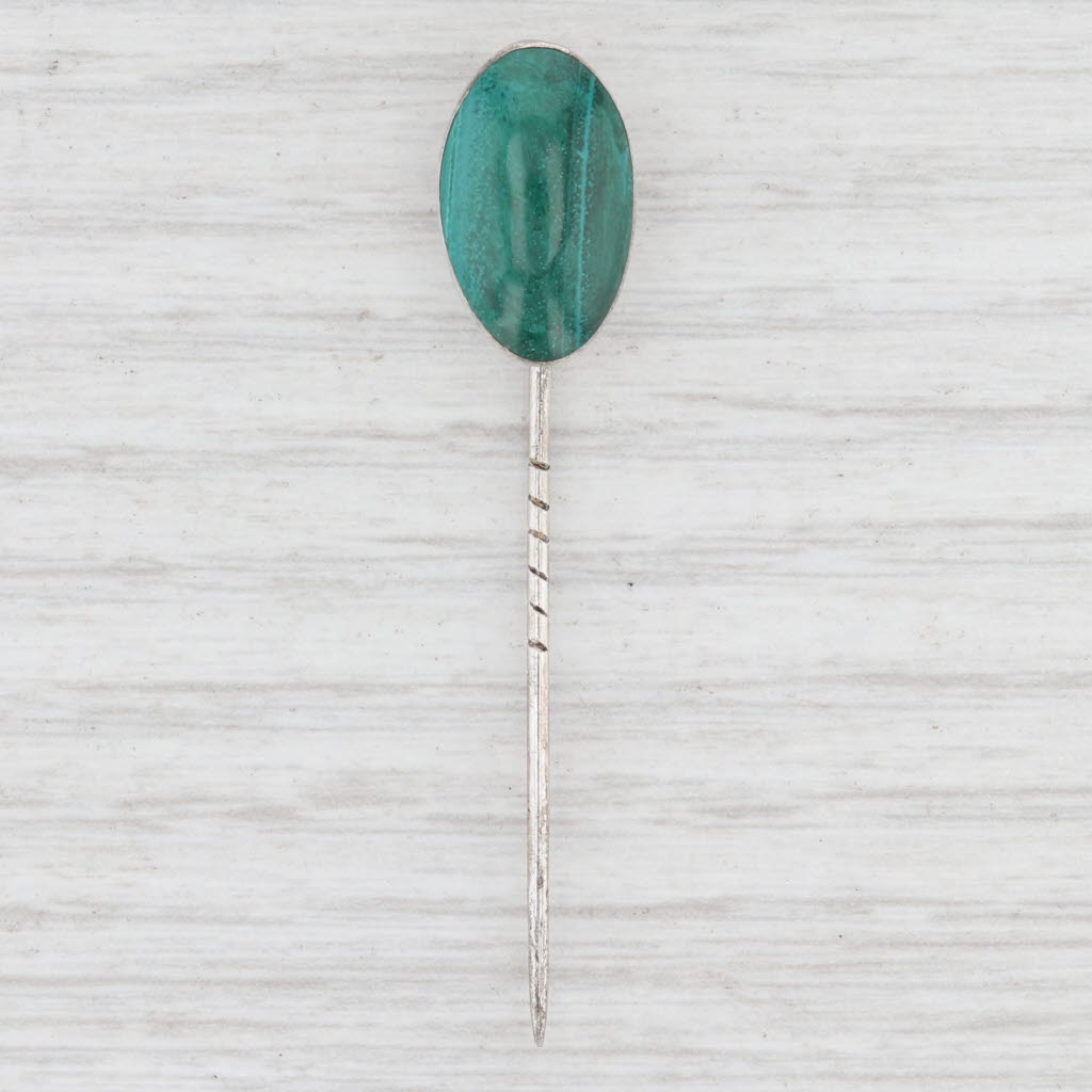 Light Gray Vintage Green Malachite Chrysocola Stickpin Sterling Silver