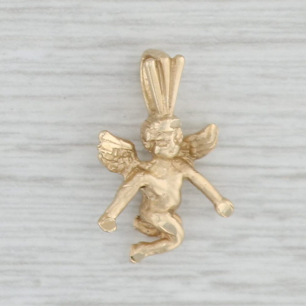 Gray Guardian Angle Pendant 14k Yellow Gold Cherub Religious Jewelry