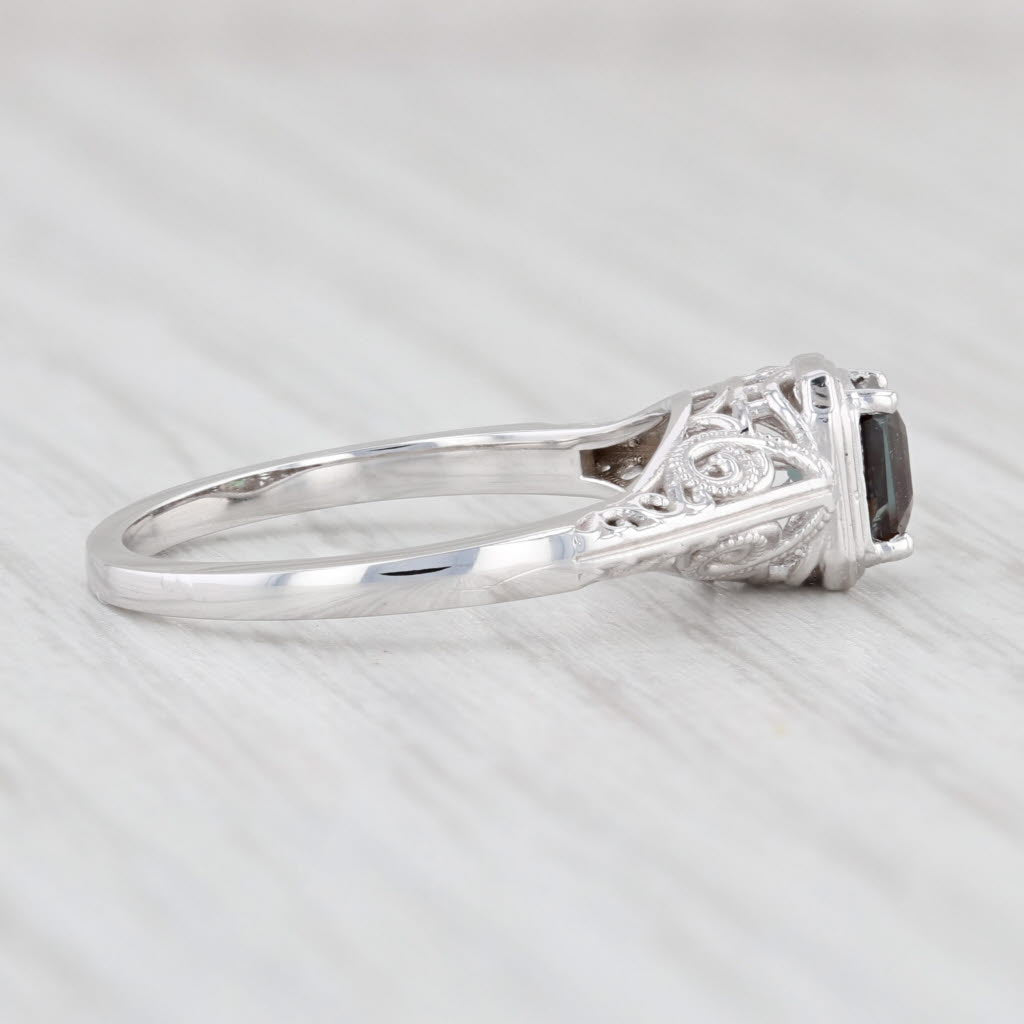 Light Gray New 0.70ct Green Alexandrite Solitaire Ring 14k White Gold Size 6.5 Filigree