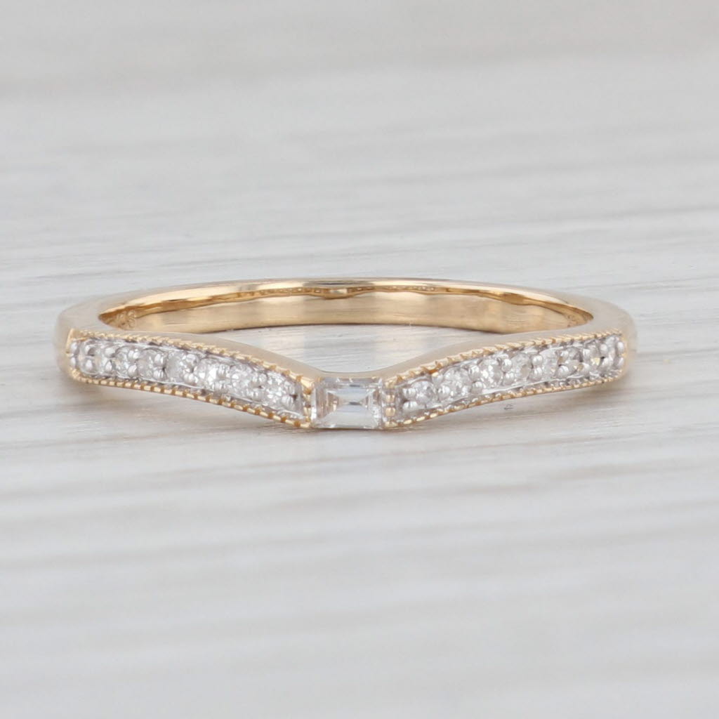 Light Gray New 0.13ctw Diamond Contoured Wedding Band Guard 14k Yellow Gold Size 7 Ring