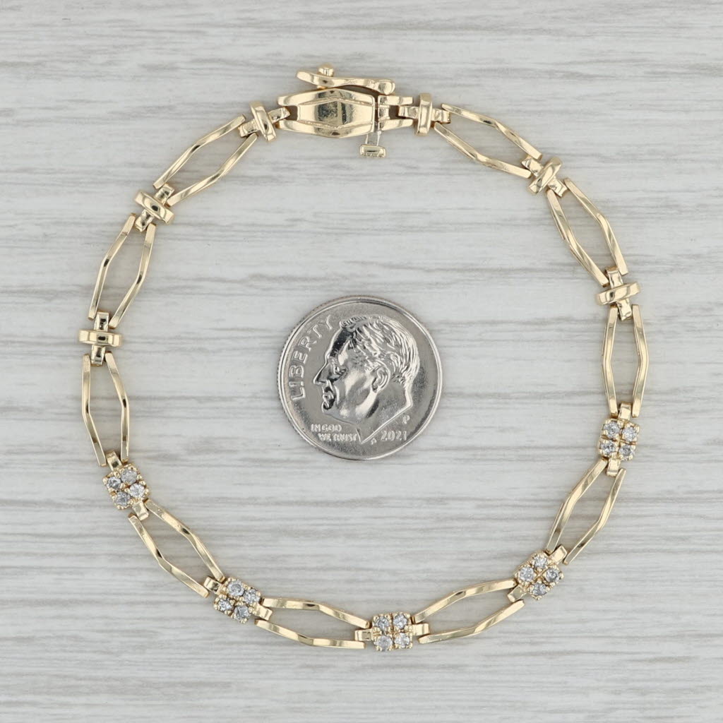 Gray 0.30ctw Diamond Bar Link Bracelet 14k Yellow Gold 7” 5.5mm