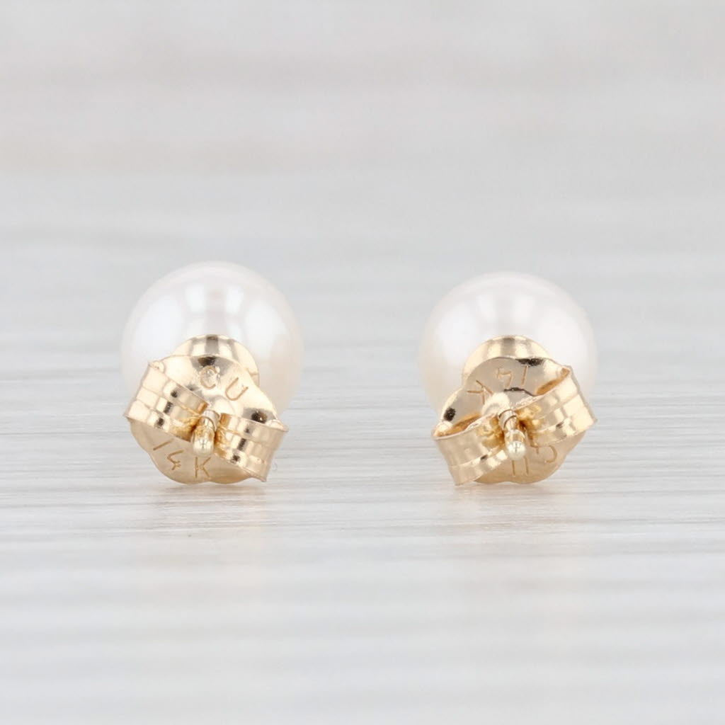 Light Gray Cultured Pearl Bead Stud Earrings 14k Yellow Gold June Birthstone