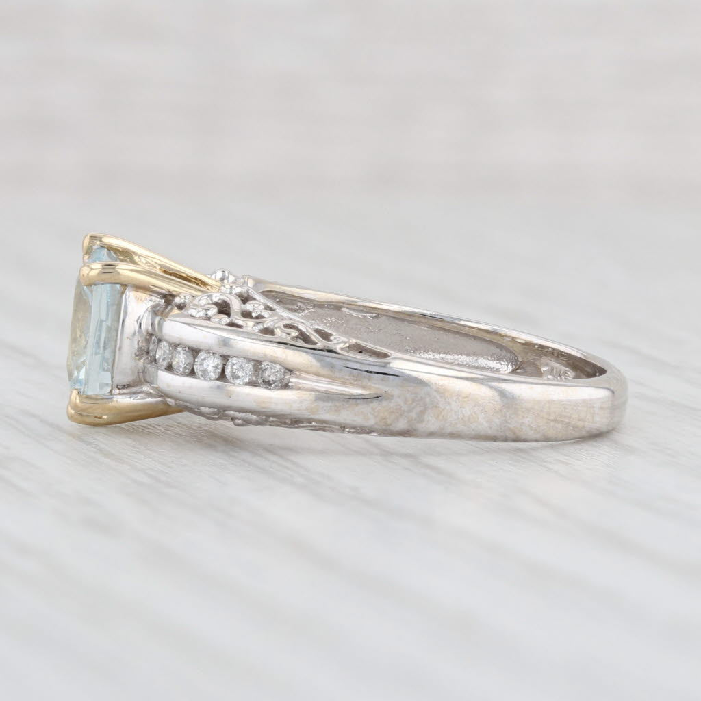 Light Gray 1.75ctw Cushion Aquamarine Diamond Ring 14k Gold Size 7.25 March Birthstone