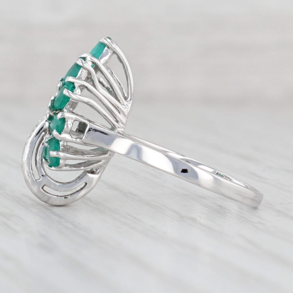 Light Gray 0.87ctw Lab Created Emerald Diamond Cluster Ring 14k White Gold Size 5 Cocktail
