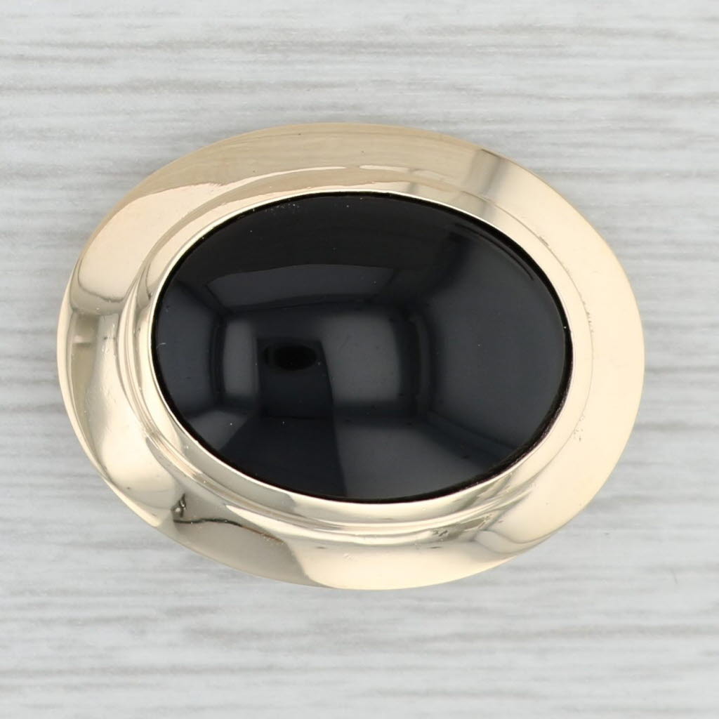 Light Gray Onyx Slide Pendant 14k Yellow Gold Statement Oval Cabochon Solitaire