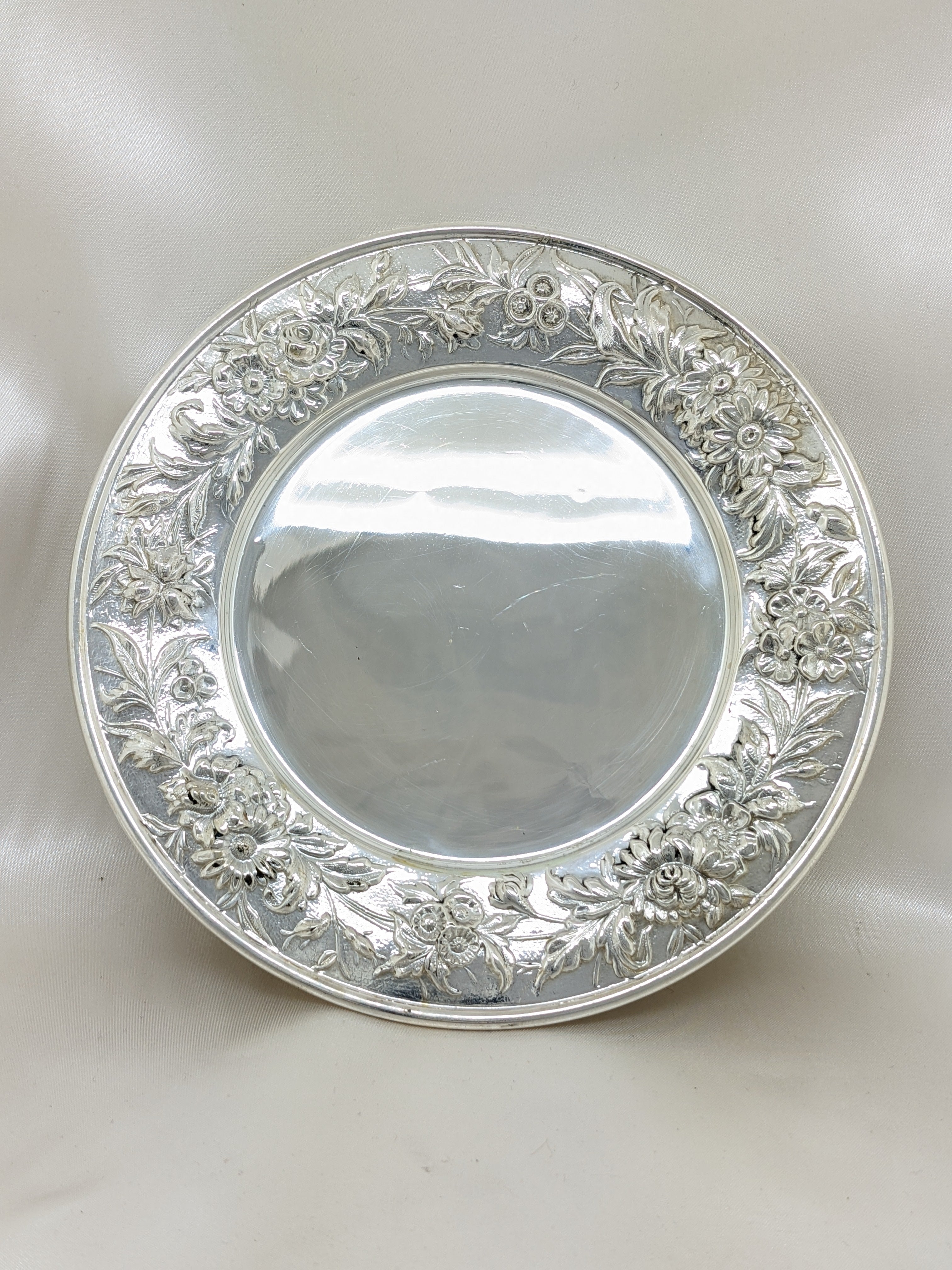 Gray S Kirk & Son Bread Serving Plate Hand Decorated Floral Sterling Silver 127