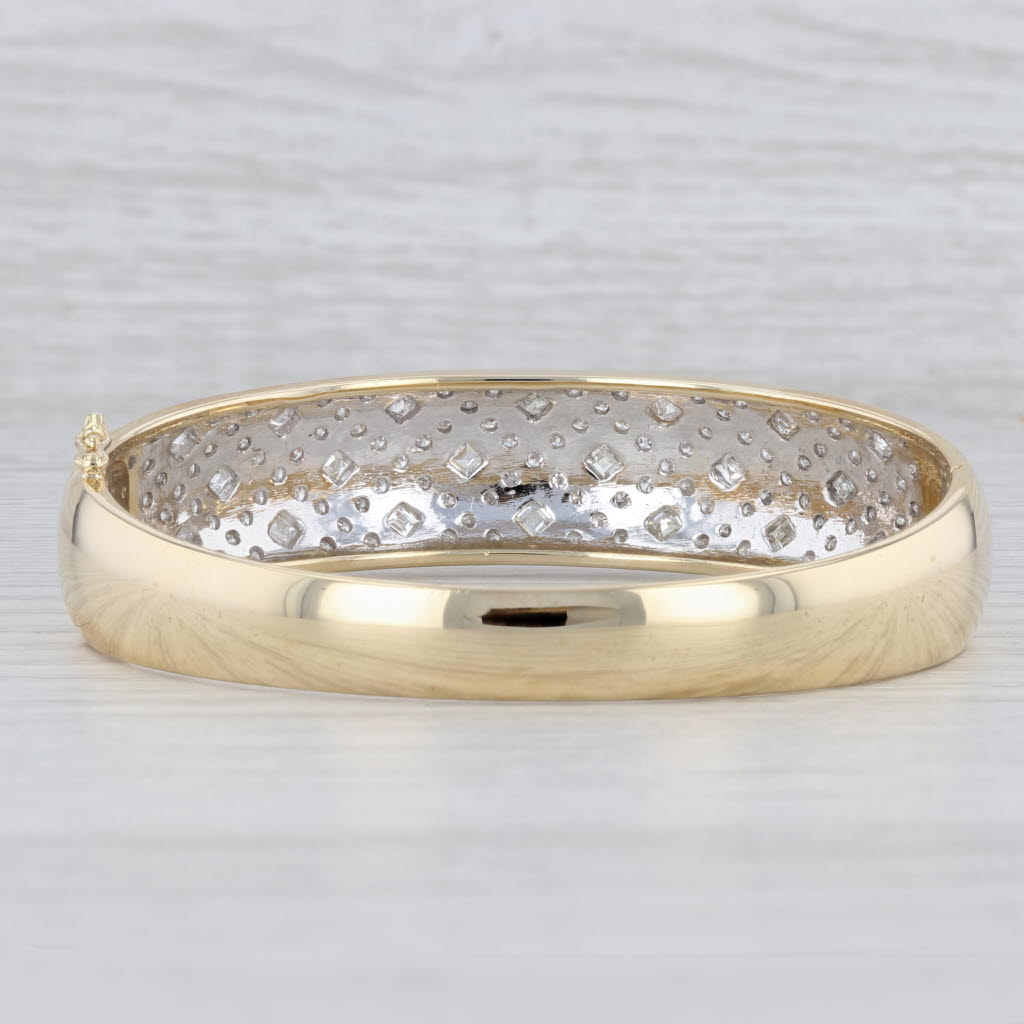 Light Gray 3.53ctw Pave Diamond Bangle Bracelet 18k Yellow Gold 6.75" Statement
