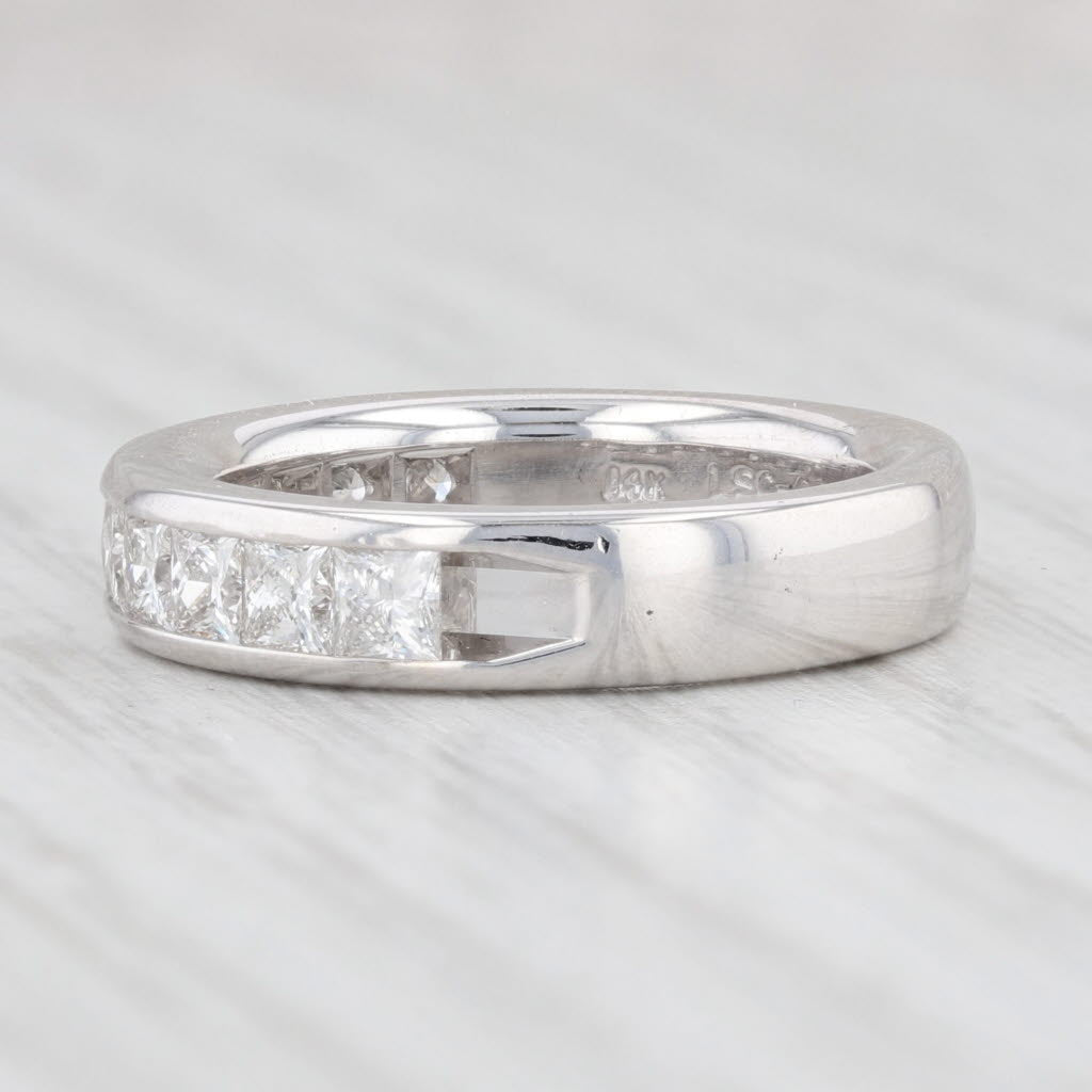 Light Gray 1.20ctw LEO Princess Diamond Band 14k White Gold Size 5 Wedding Ring GSI Card