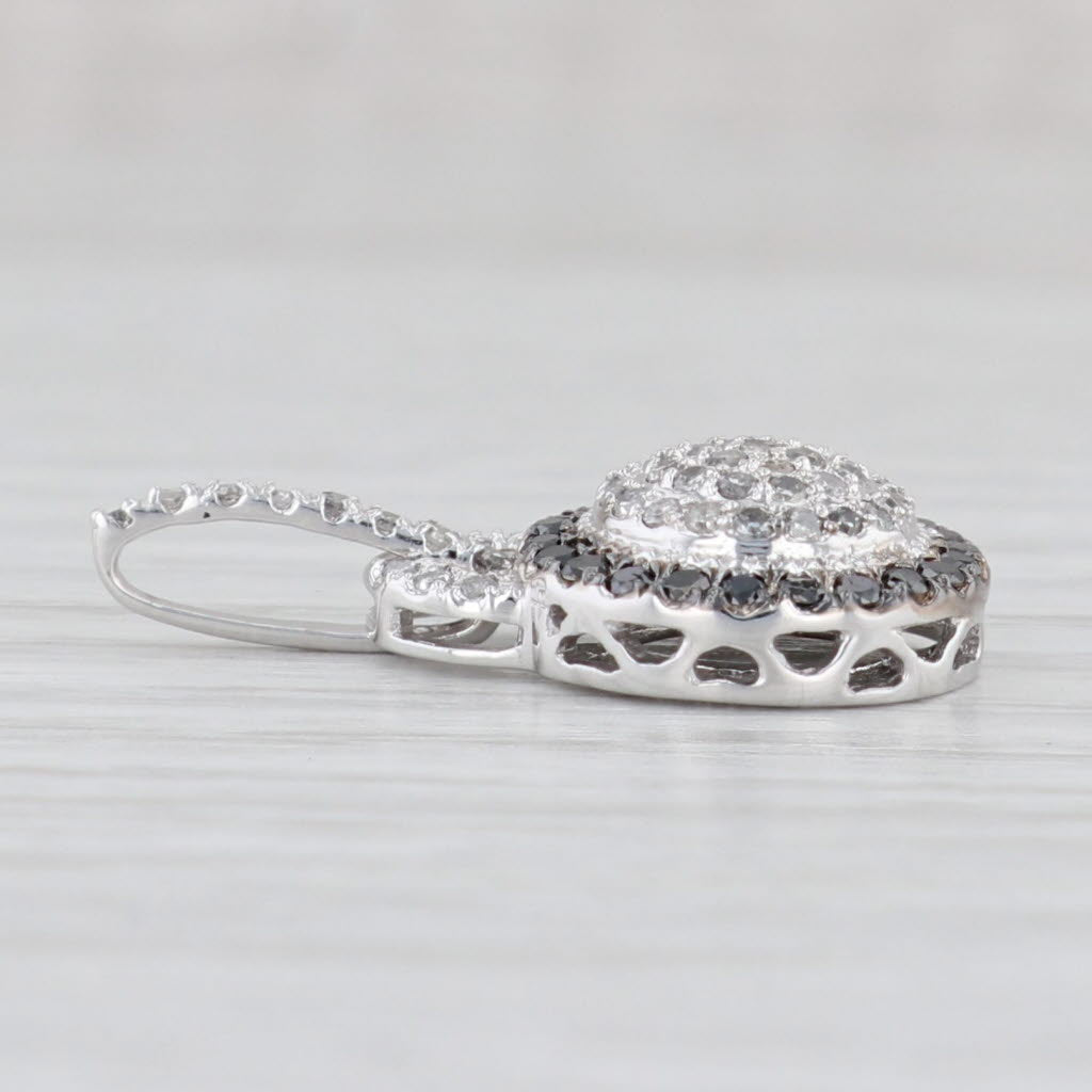 Light Gray 0.30ctw Black White Diamond Halo Pendant 10k White Gold