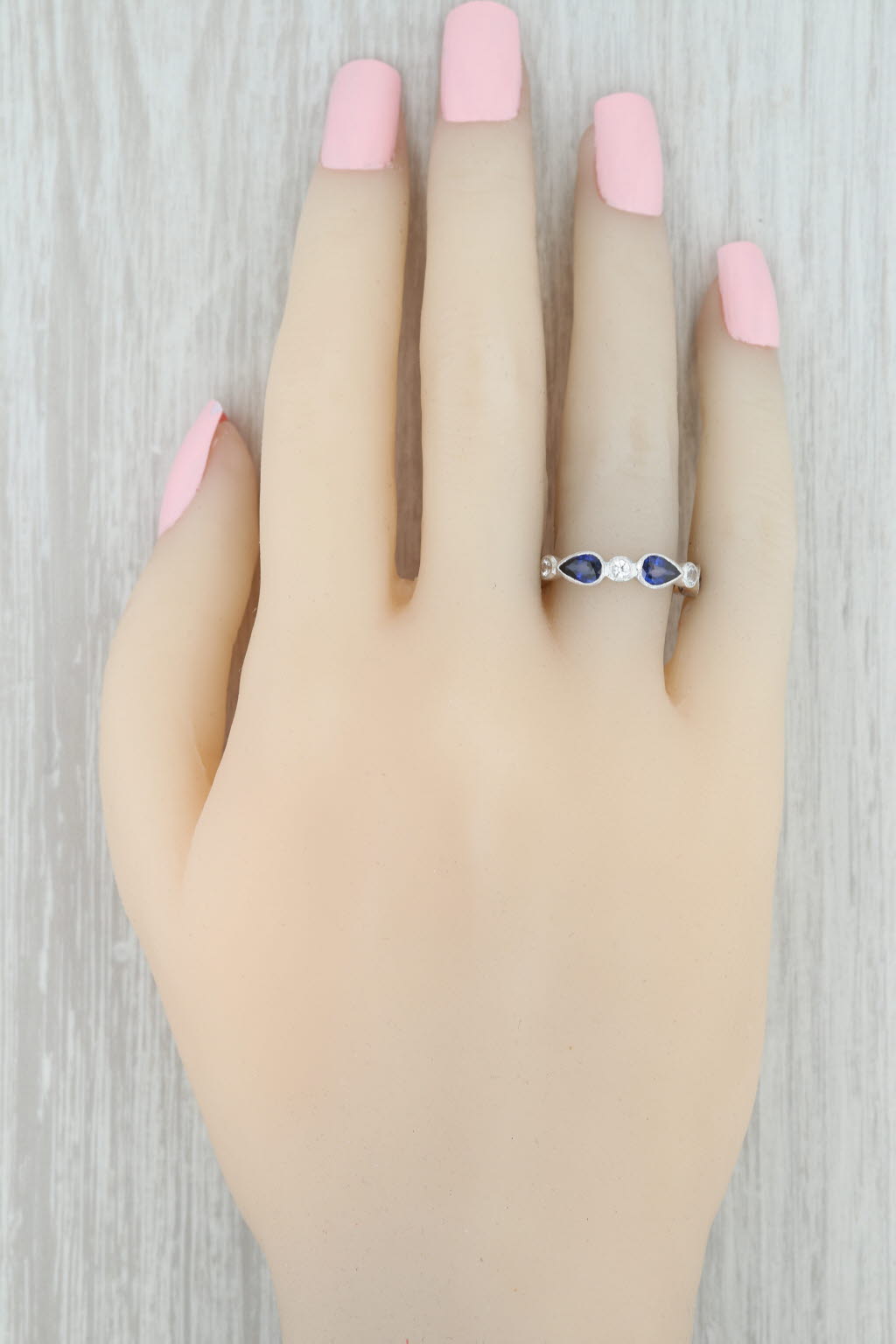 Gray New Beverley K Blue White Sapphire Eternity Band 14k Gold Stackable Ring SZ 6.25