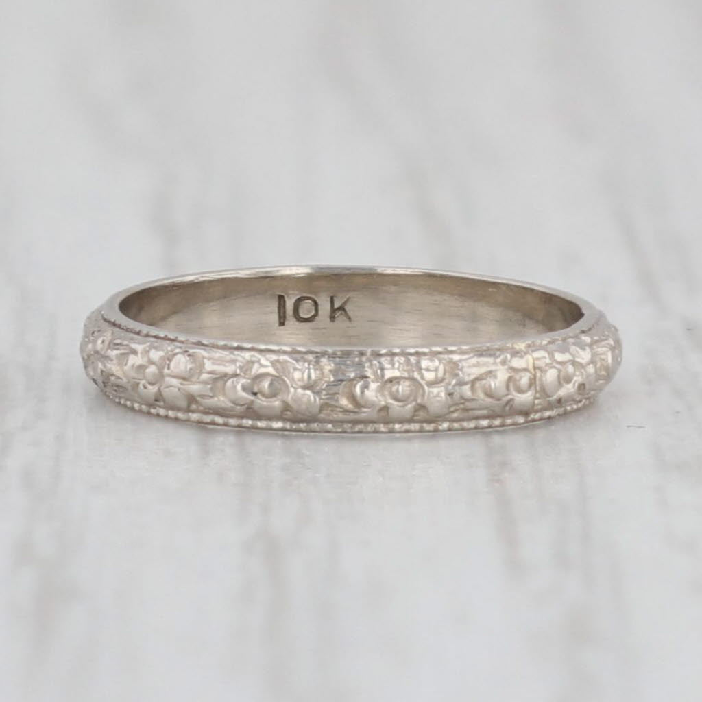 Light Gray Antique Floral Baby Ring 10k White Gold Small Size Band Keepsake