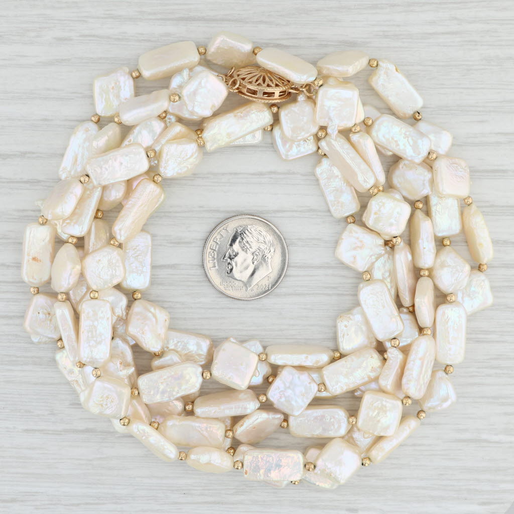 Light Gray Honora 3-Strand Pearl Necklace 14k Yellow Gold 18" Box Floral Case Flower Clasp