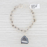 Light Gray New Nina Nguyen Geode Labradorite Charm Bracelet Sterling Silver 7" Cable Chain