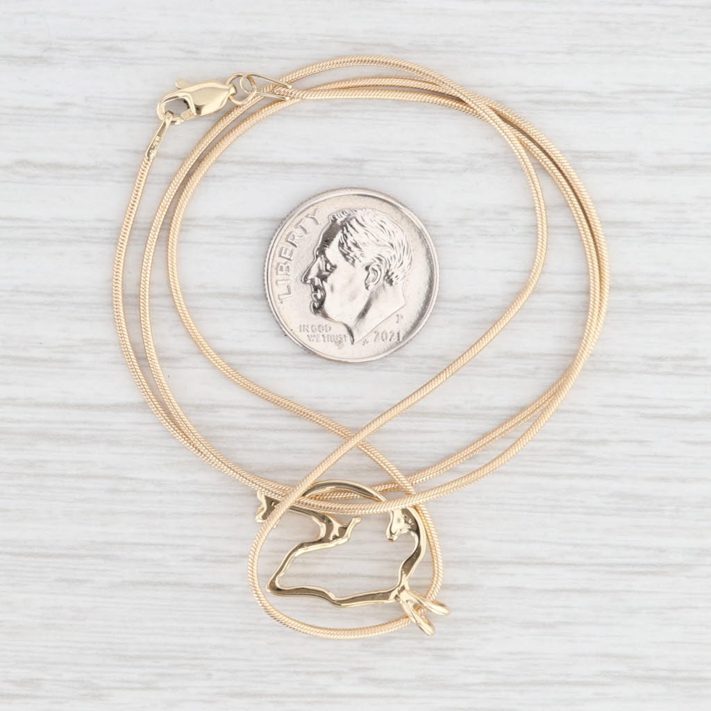 Light Gray Diamond Dog Pendant Necklace 10k Yellow Gold 18" Snake Chain