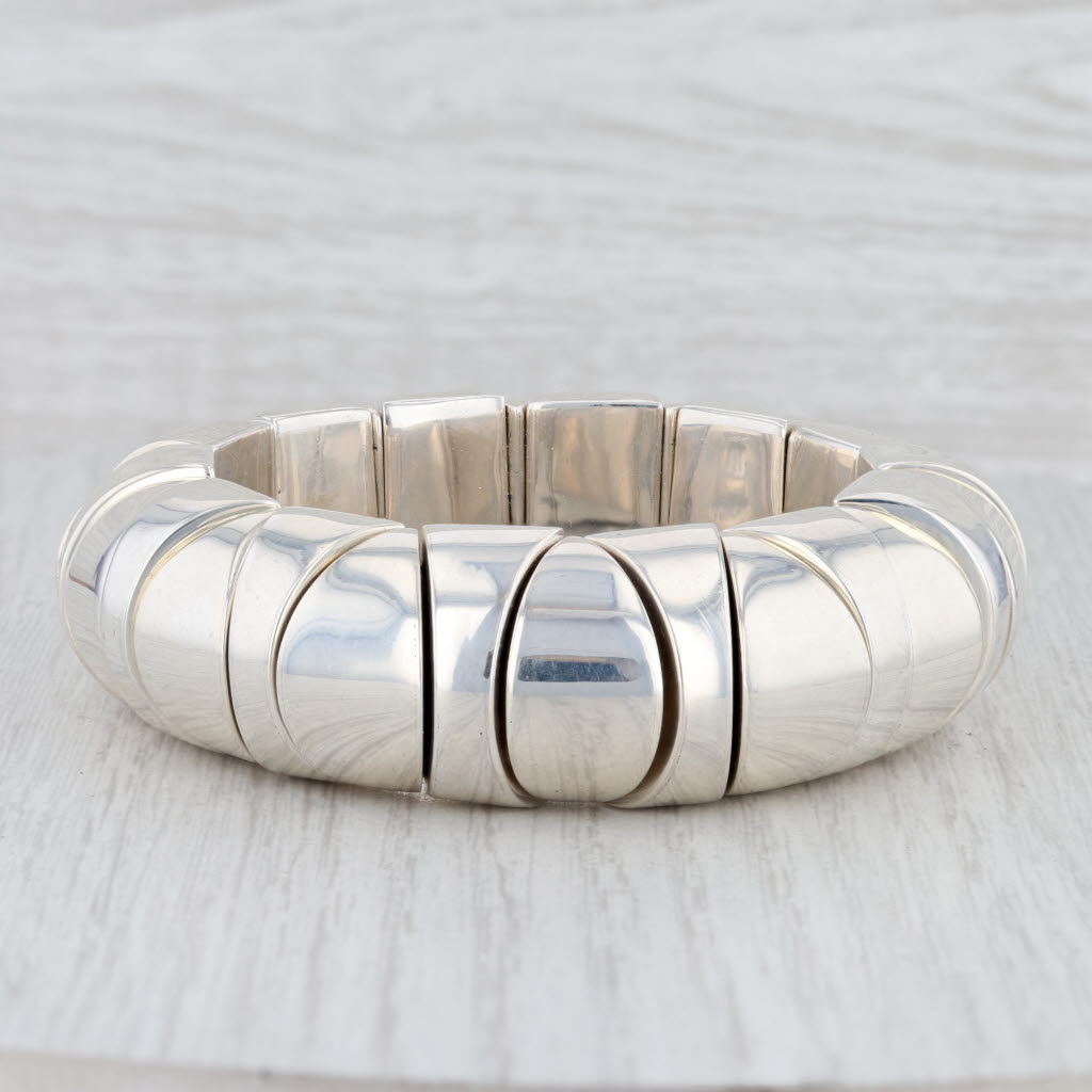 Light Gray New Statement Bracelet Sterling Silver Mexico Stretchable Strand Tapering Beads