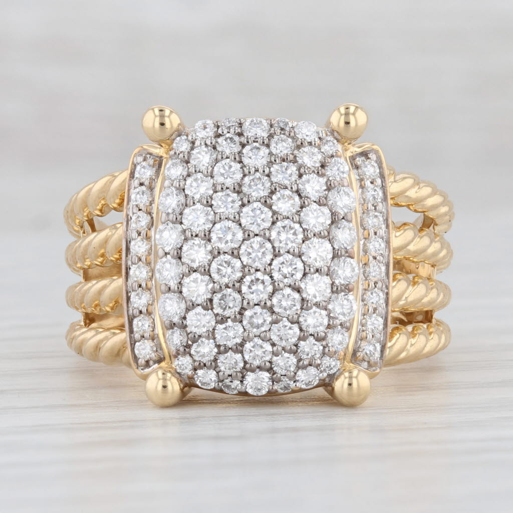 Light Gray David Yurman Wheaton Ring with Pouch 1.13ctw Diamond Cluster 18k Yellow Gold