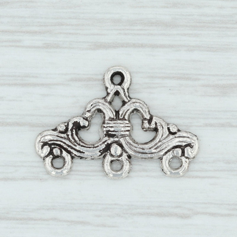 Light Gray Ornate Strand Connector Charm Sterling Silver 3Ring Chain End Jewelry Making