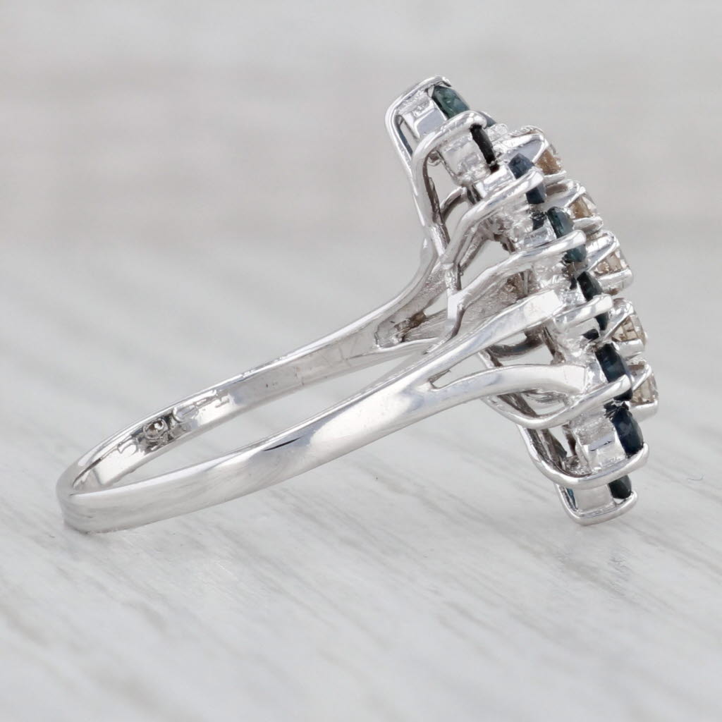 Gray 1.19ctw Blue Sapphire Diamond Cluster Ring 14k White Gold Bypass Size 7.5
