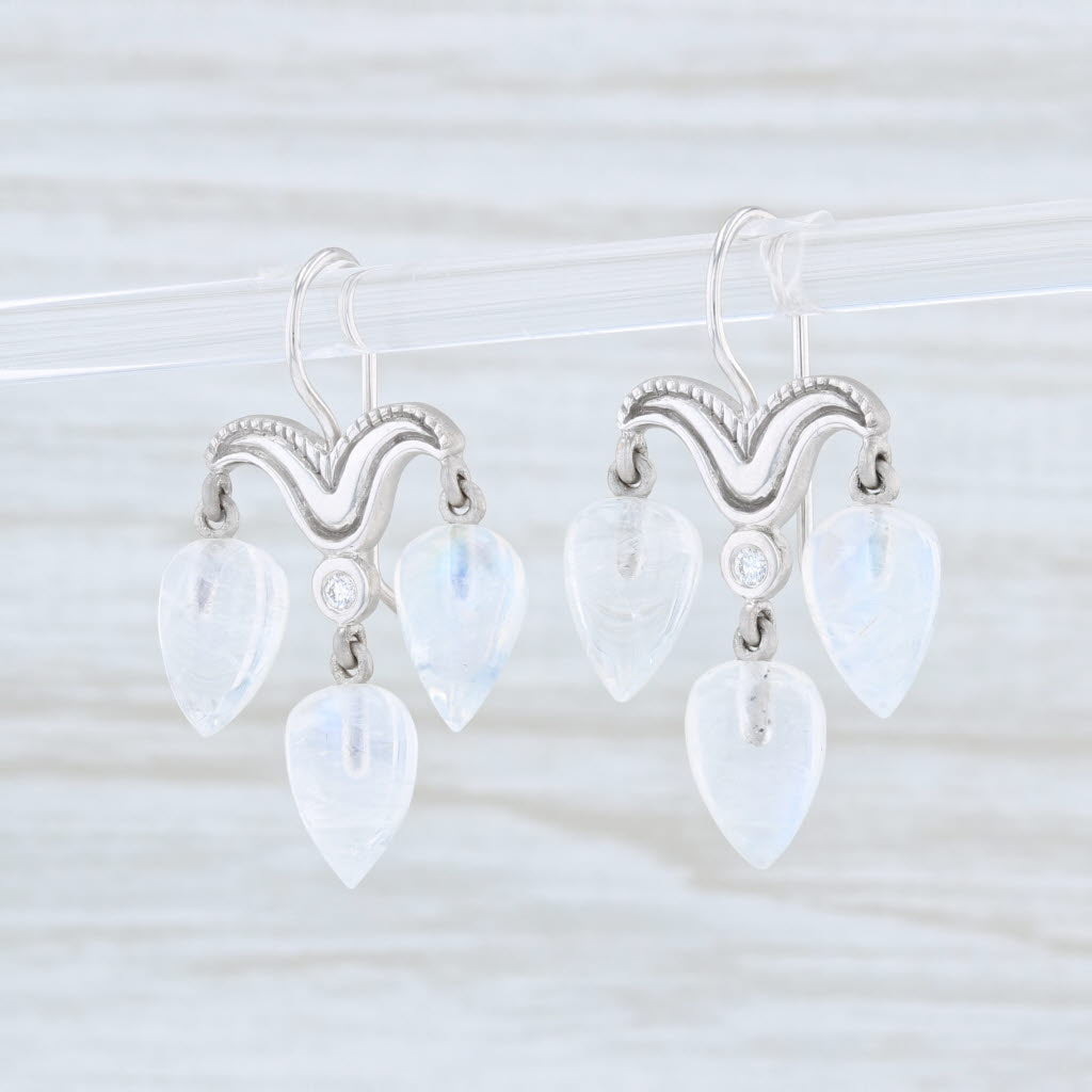 Light Gray Jamie Wolf Moonstone Earrings 18k White Gold Hook Posts Pierced Rainbow Color