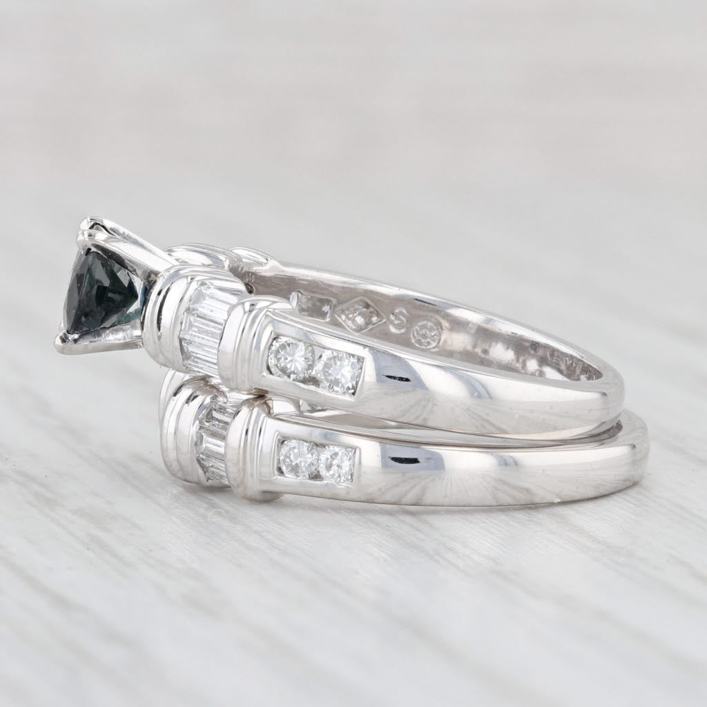 Light Gray 1.71ctw Blue Sapphire Diamond Engagement Ring Wedding Band Bridal 950 Platinum